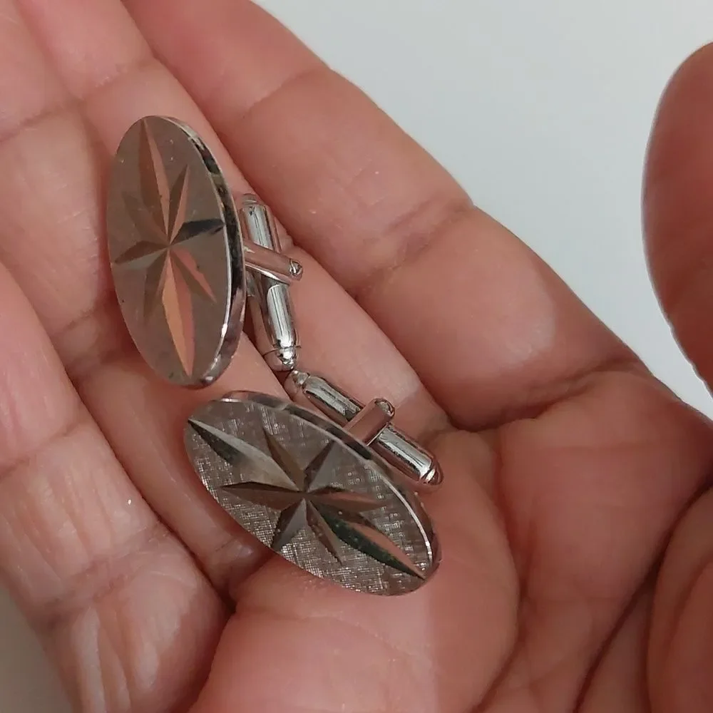 Vintage Anson Oval Starburst Intaglio Silver Tone Cufflinks